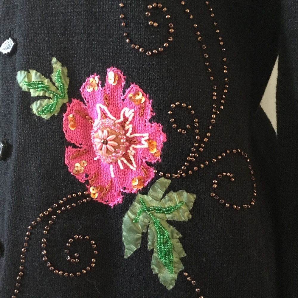 Vintage Storybook Knits Embroidered Beaded Sweater FLAWED - Picture 4 of 16